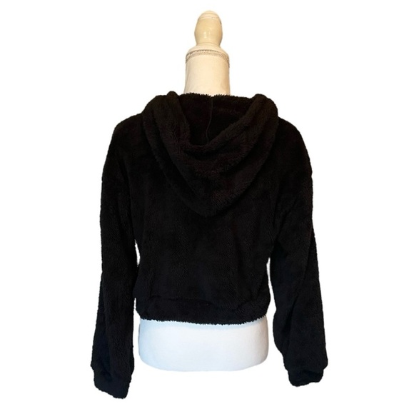Black Hooded Super Soft Cropped Teddy Zip Up Jacket Women’s Small - Picture 7 of 13